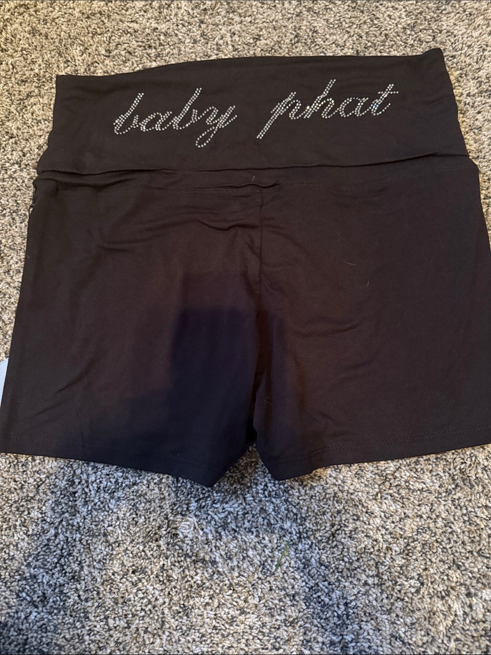 Baby Phat Black Rhinestone Logo Fold-Over Waist Bike Shorts